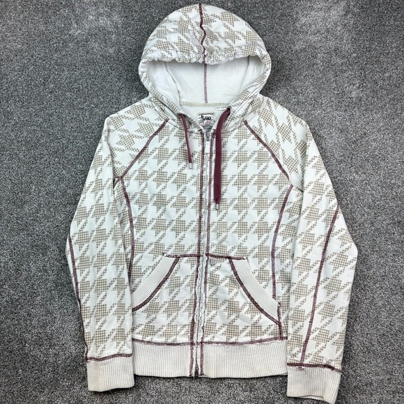 Vintage Y2k Triple Five Soul Hoodie Women's L White Houndstooth AOP Cyber Grunge - Picture 1 of 7